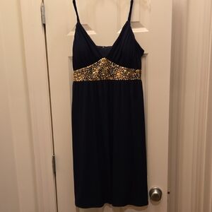 AGB Navy Mini Dress with Gold Embellishments